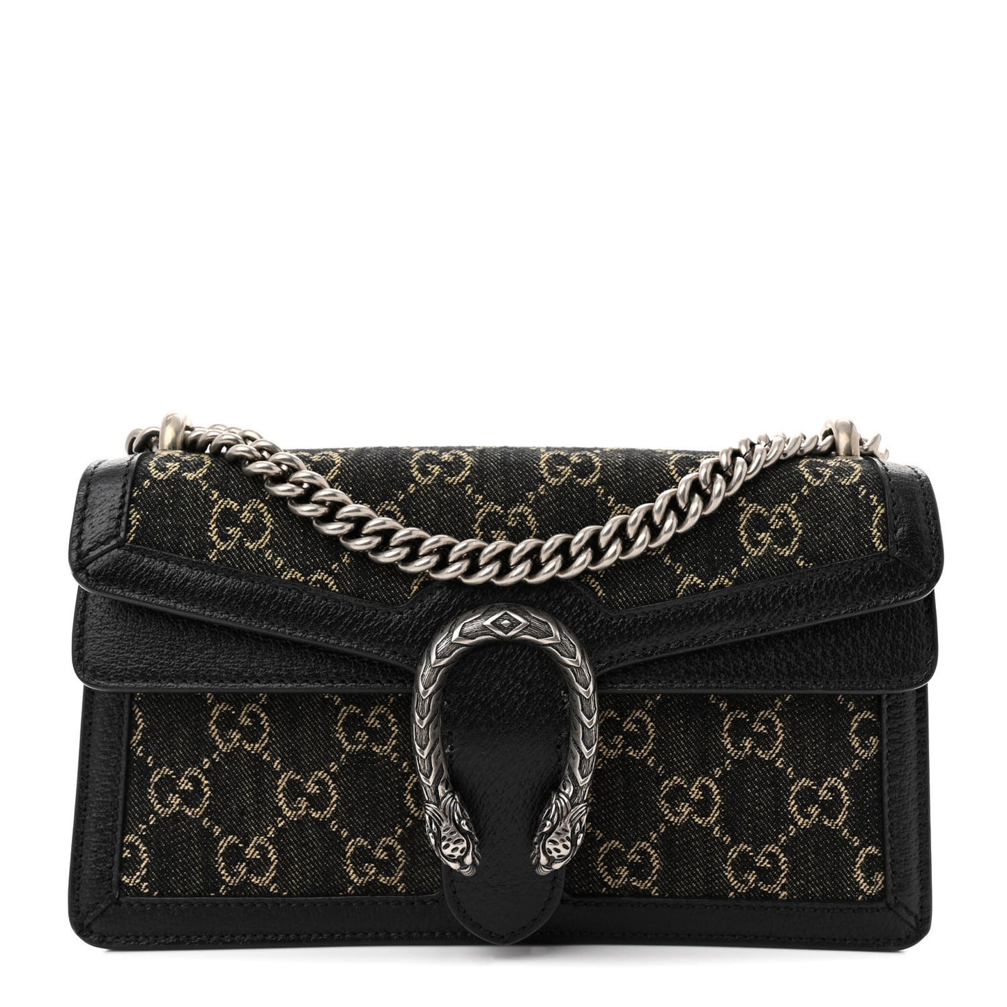 Jacquard Black Denim GG Monogram Textured Dollar Calfskin Small Dionysus Shoulder Bag Black Ivory