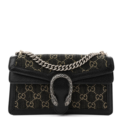 Gucci Jacquard Black Denim GG Monogram Textured Dollar Calfskin Small Dionysus Shoulder Bag Black Ivory 1 of 12