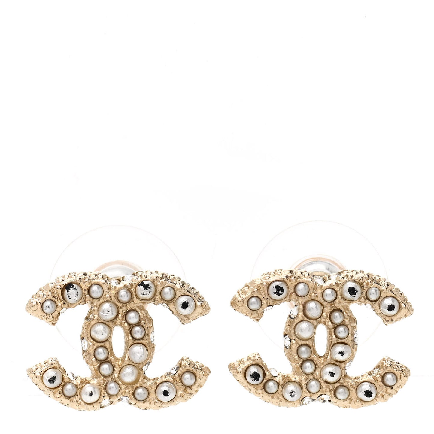 Pearl Crystal CC Earrings Light Gold