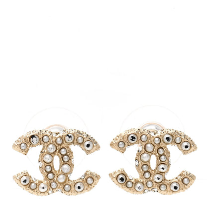 Chanel Pearl Crystal CC Earrings Light Gold 1 of 5