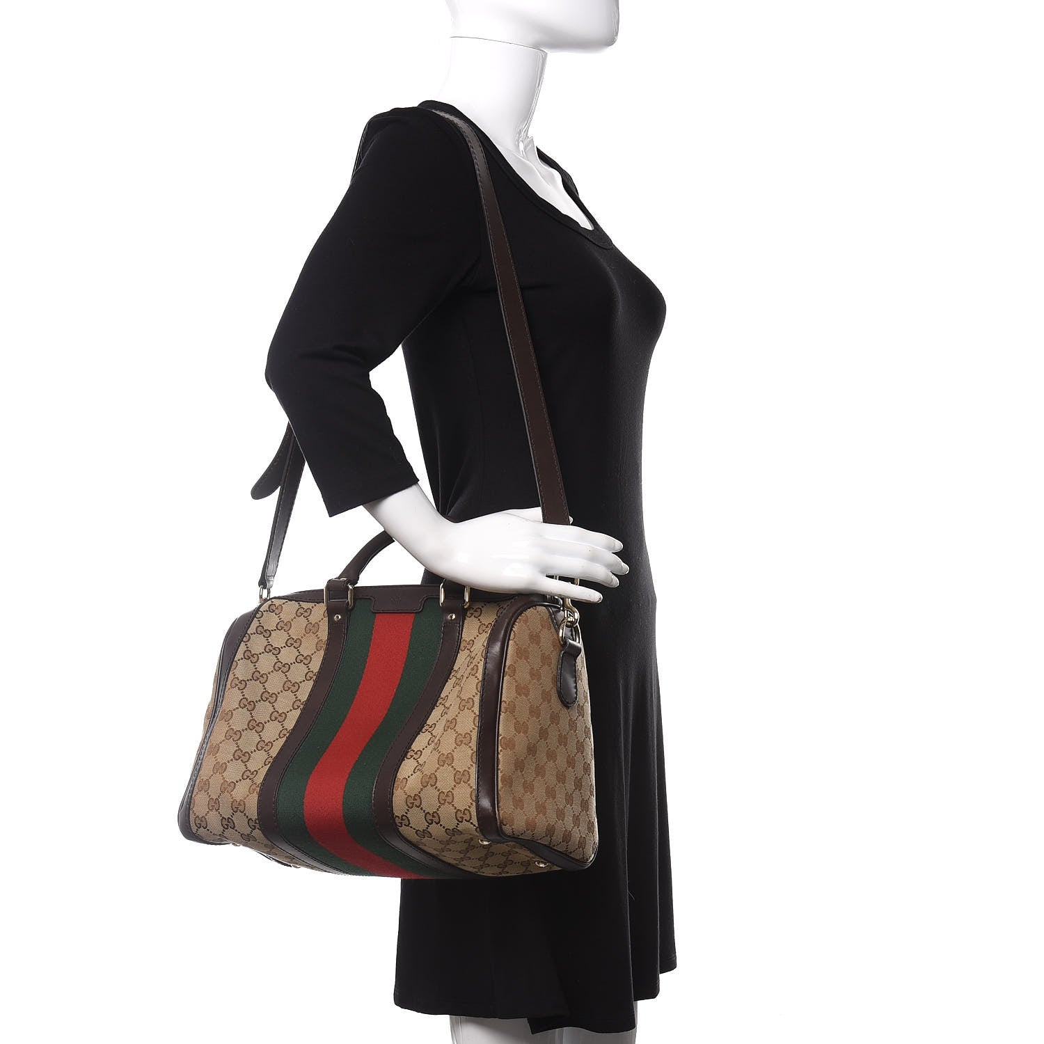 Gucci Monogram Vintage Web Medium Boston Dark Brown 2 of 15