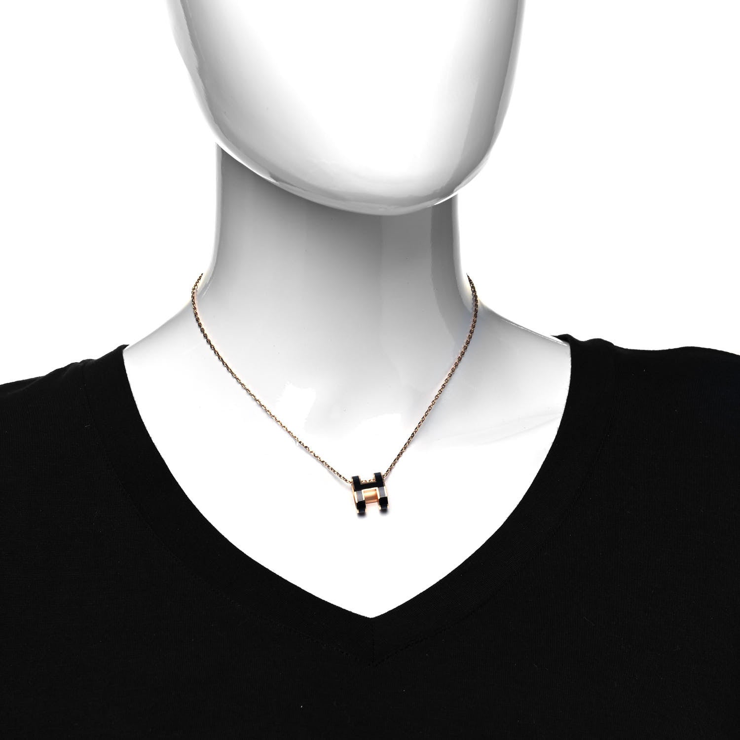 Hermes Lacquered Rose Gold Pop H Pendant Necklace Black 2 of 4