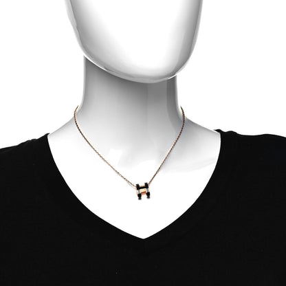 Hermes Lacquered Rose Gold Pop H Pendant Necklace Black 2 of 4