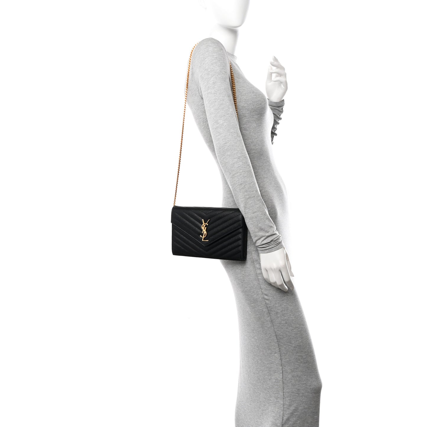 Grain De Poudre Matelasse Chevron Monogram Chain Wallet Black