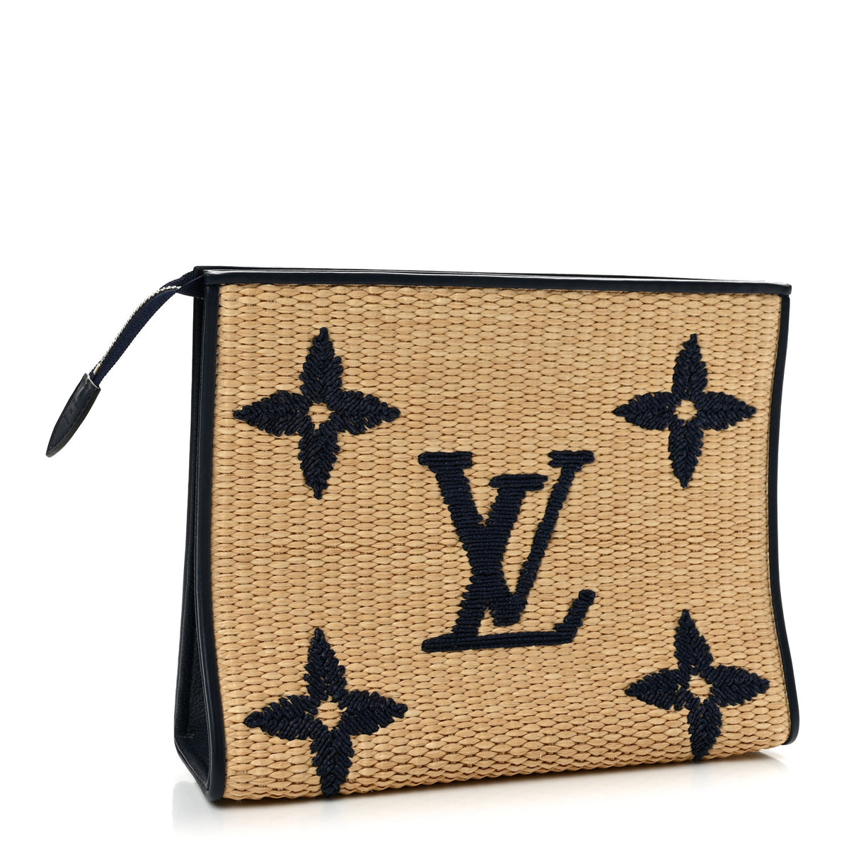 Raffia Calfskin Monogram Giant Toiletry Pouch 26 Blue