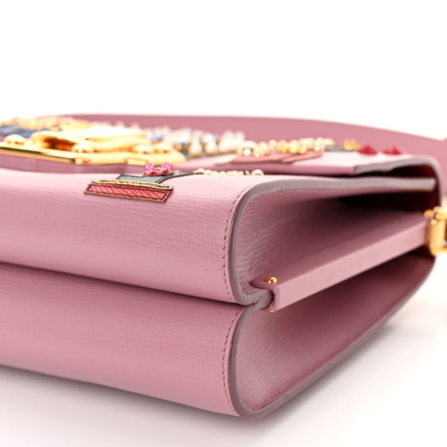 Calfskin Crystal Embellished Lucia Shoulder Bag Pink Multicolor