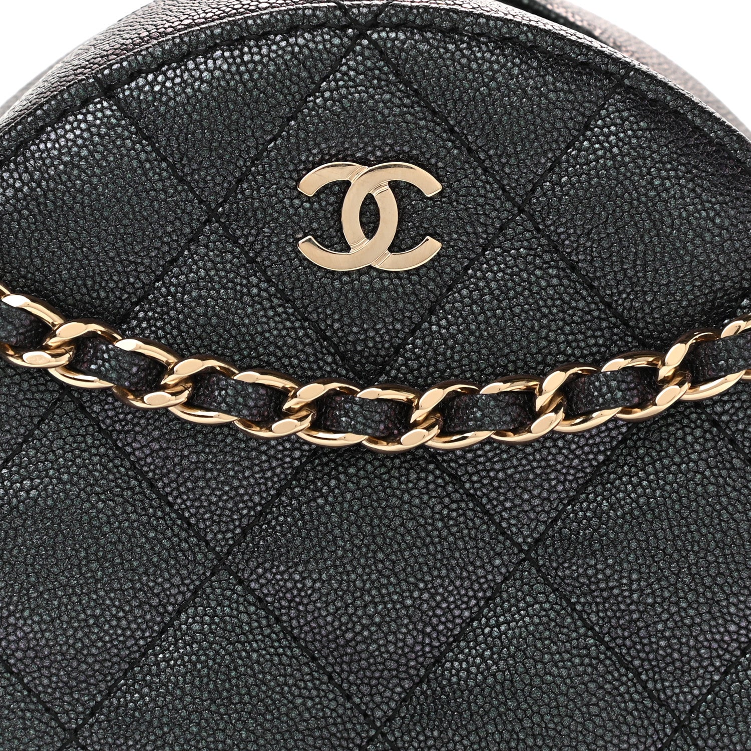 Chanel Iridescent Caviar Quilted Round Clutch With Chain Black 8 of 14