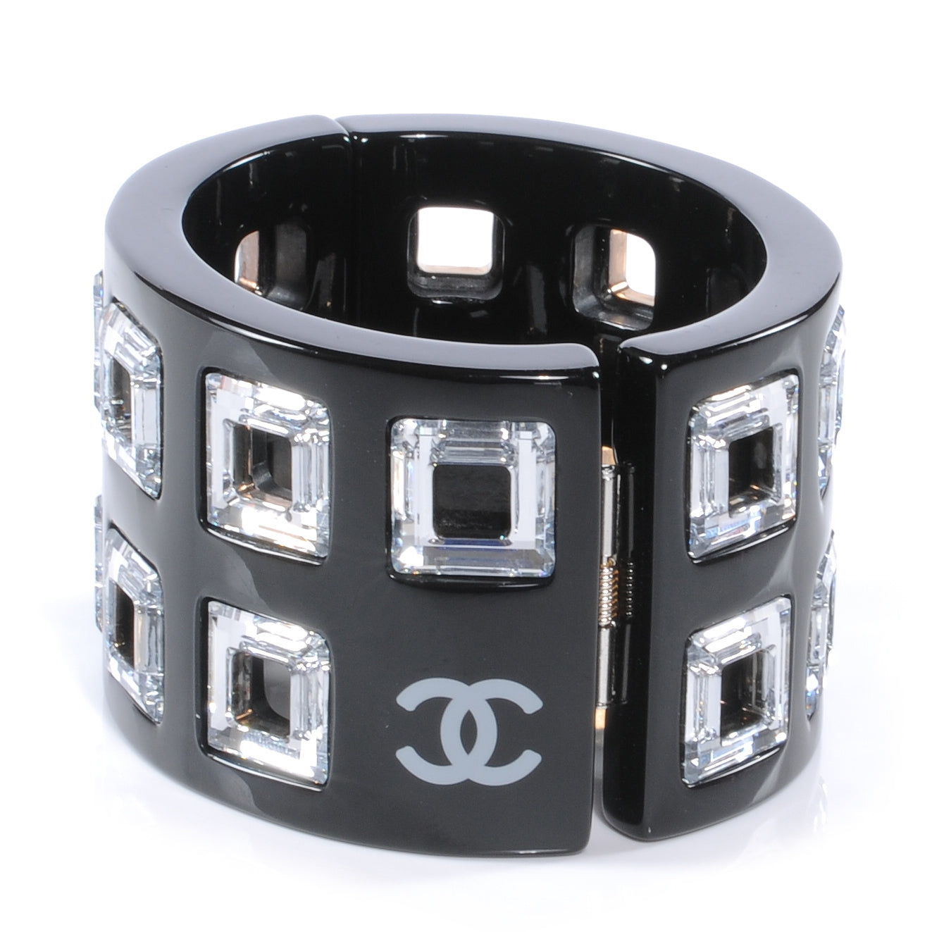 Chanel Resin Baguette Crystal CC Cuff Black 3 of 6