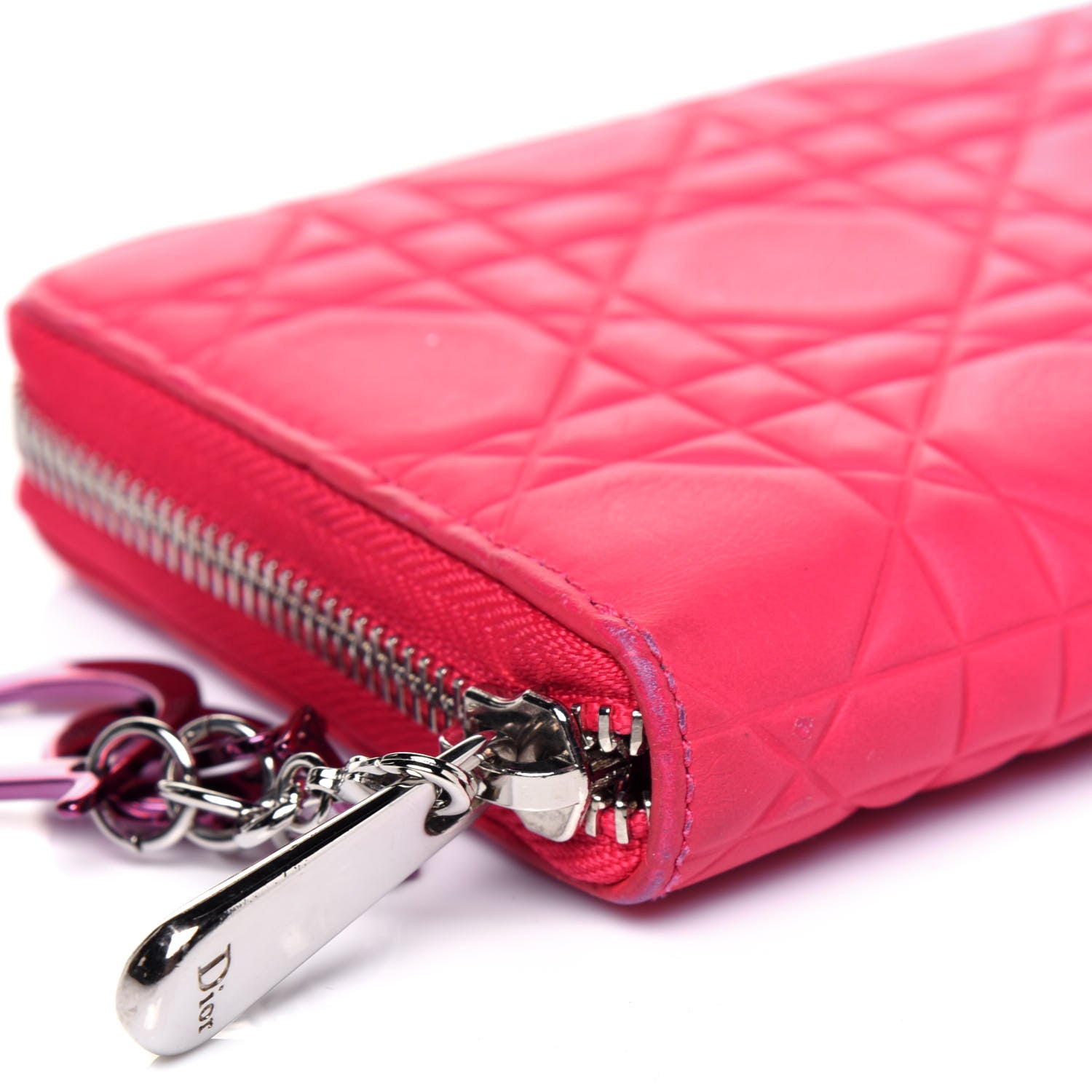 Christian Dior Lambskin Cannage Lady Dior Zip Wallet Fuchsia 14 of 19