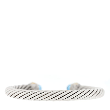David Yurman Sterling Silver 14K Yellow Gold Blue Topaz 7mm Cable Classics Bracelet 2 of 3