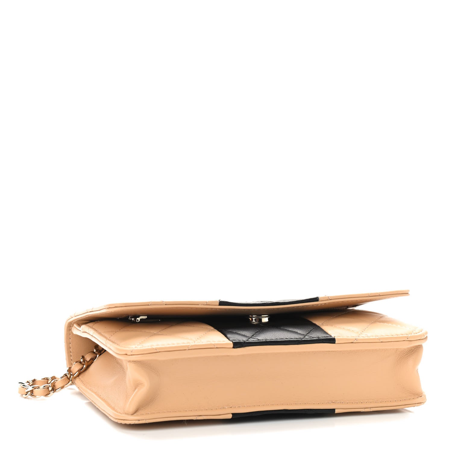 Chanel Lambskin Quilted Wallet On Chain WOC Beige Black 4 of 10