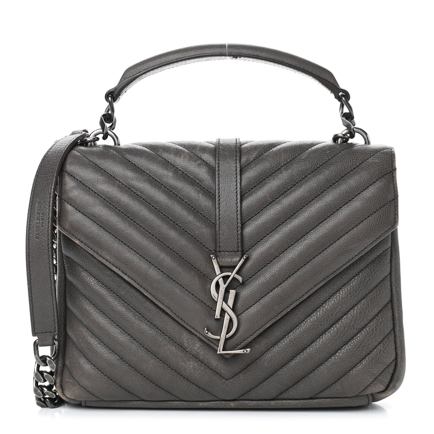 Sheepskin Matelasse Chevron Monogram Medium College Bag Asphalt