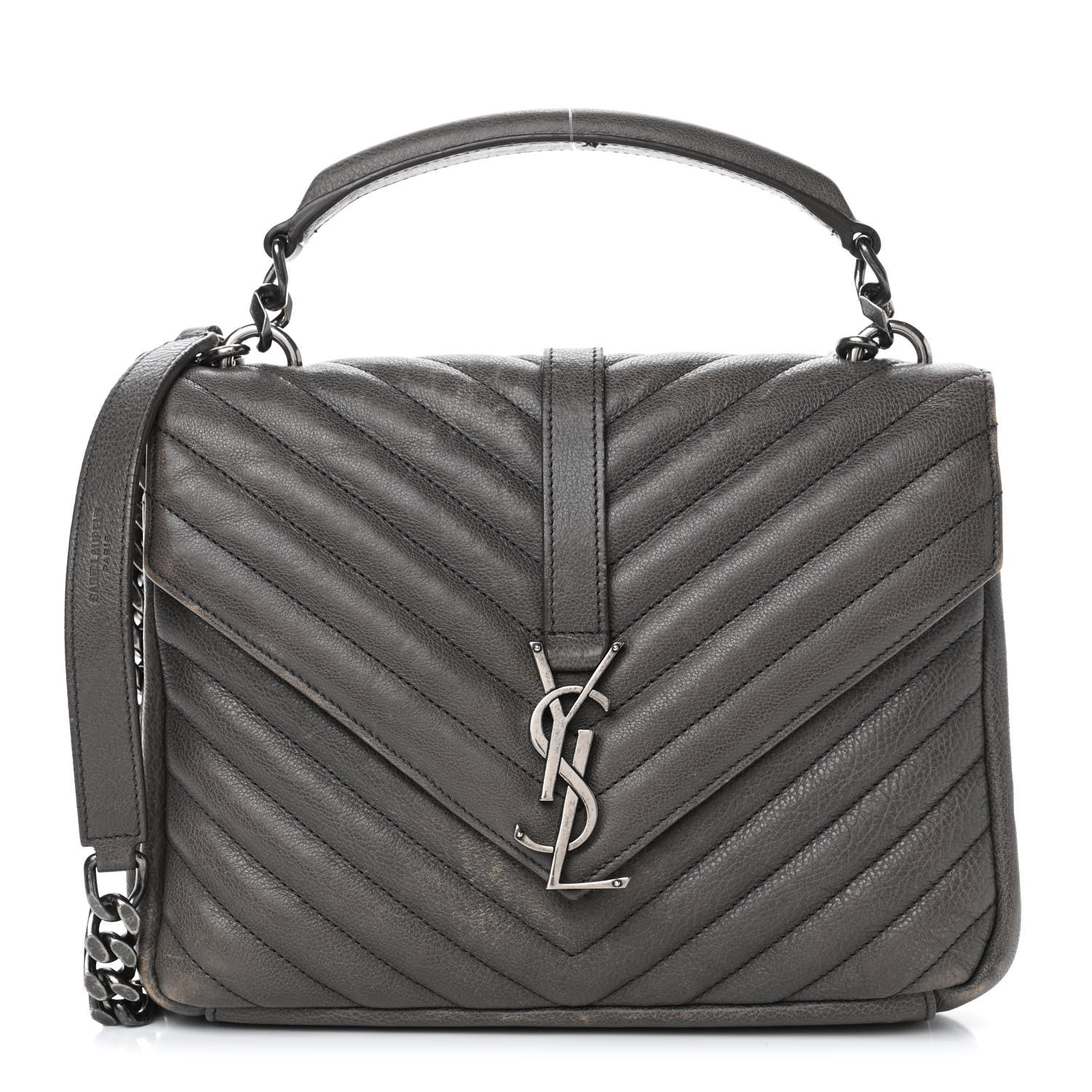 Saint Laurent Sheepskin Matelasse Chevron Monogram Medium College Bag Asphalt 1 of 11