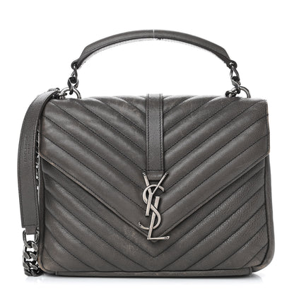 Saint Laurent Sheepskin Matelasse Chevron Monogram Medium College Bag Asphalt 1 of 11