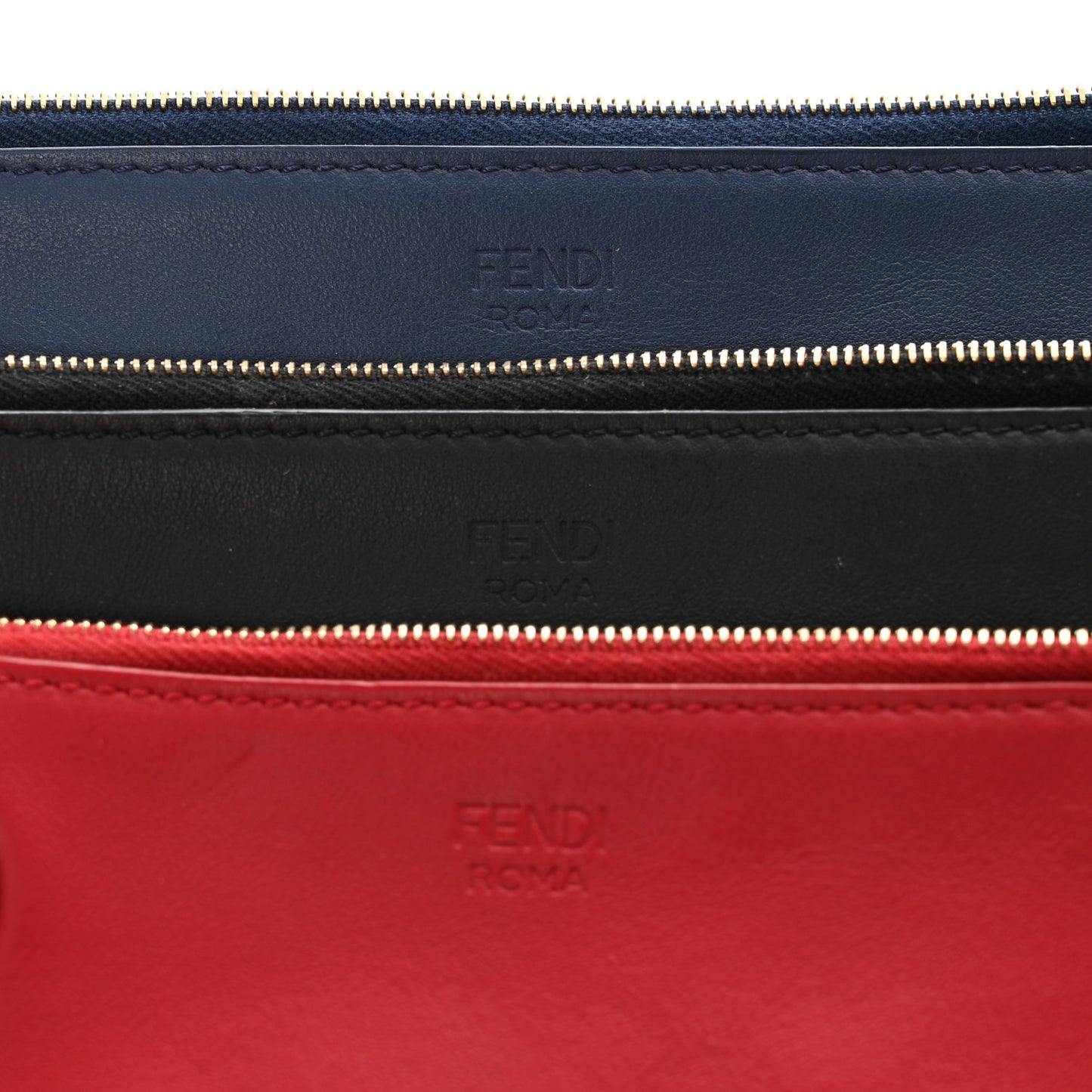 Vitello Century Opaco F is Fendi Tri-Color Triplette Pouch Set Fragola Black Blu Scuro