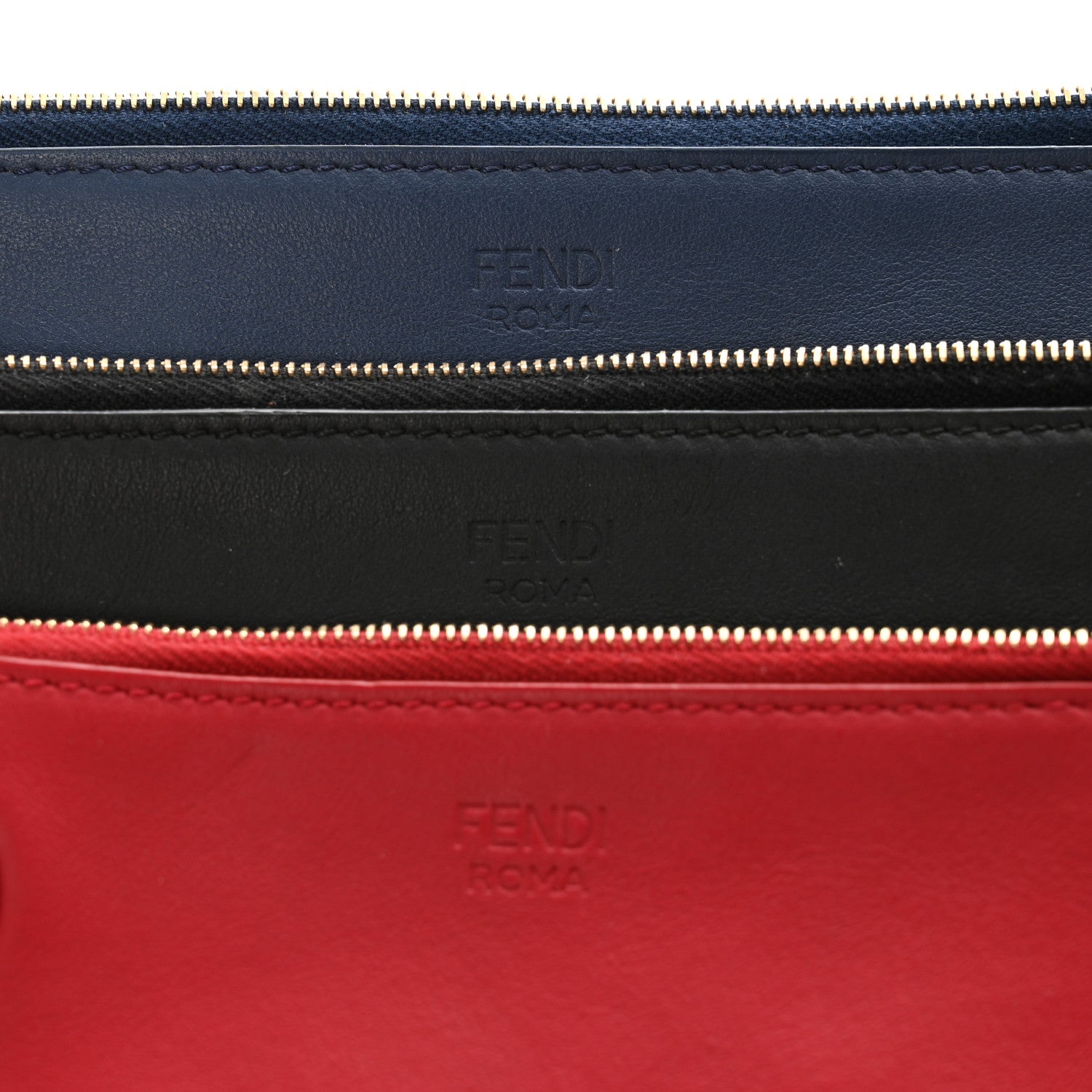 Fendi Vitello Century Opaco F is Fendi Tri-Color Triplette Pouch Set Fragola Black Blu Scuro 10 of 10