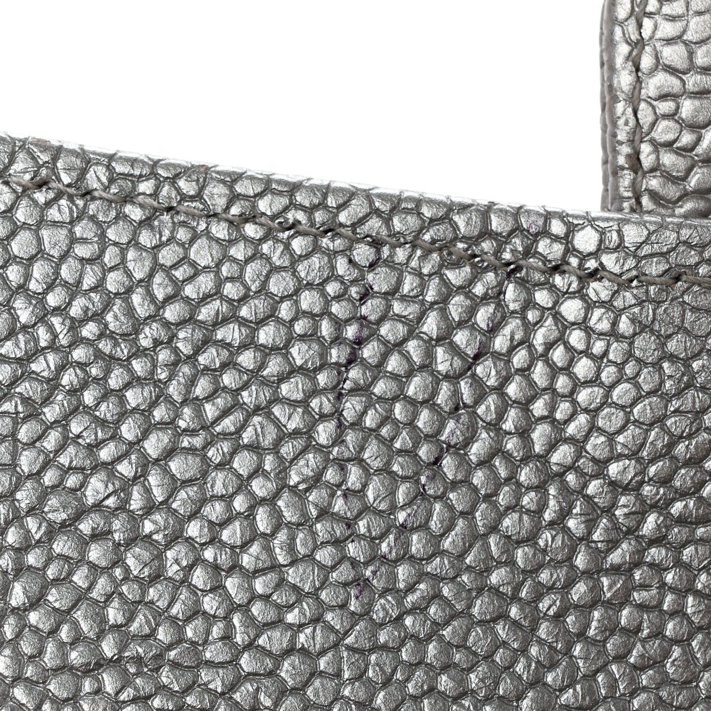 Glittered Metallic Caviar Quilted Large Flap Wallet Silver