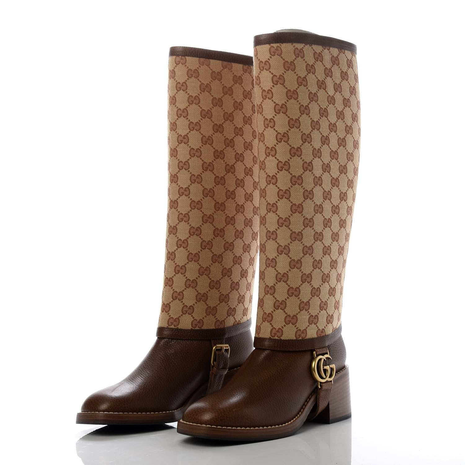 Gucci GG Monogram Calfskin Lola Tall Boots 38 Beige Ruggine Cuir 2 of 8