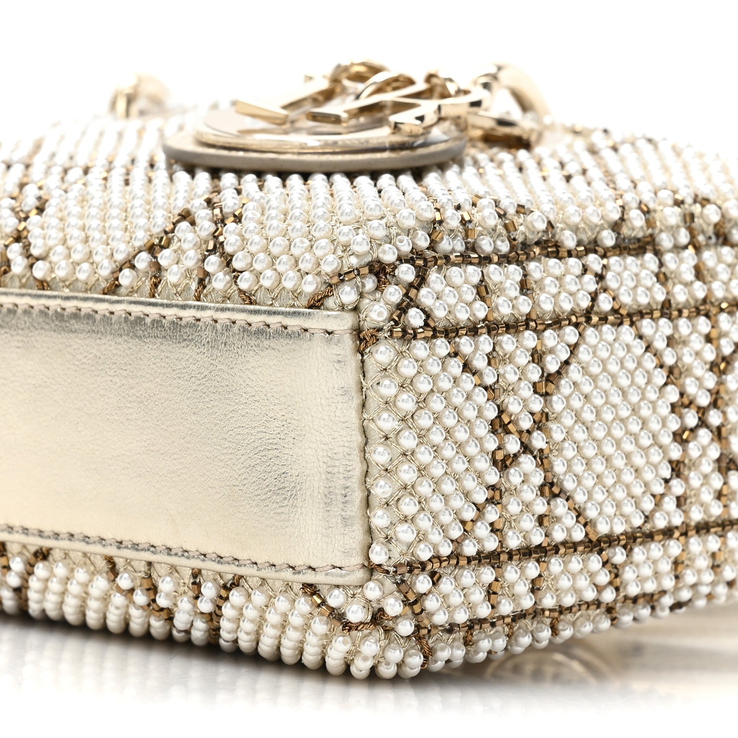Christian Dior Lambskin Pearl Embroidered Micro Lady D-Joy Gold 8 of 10