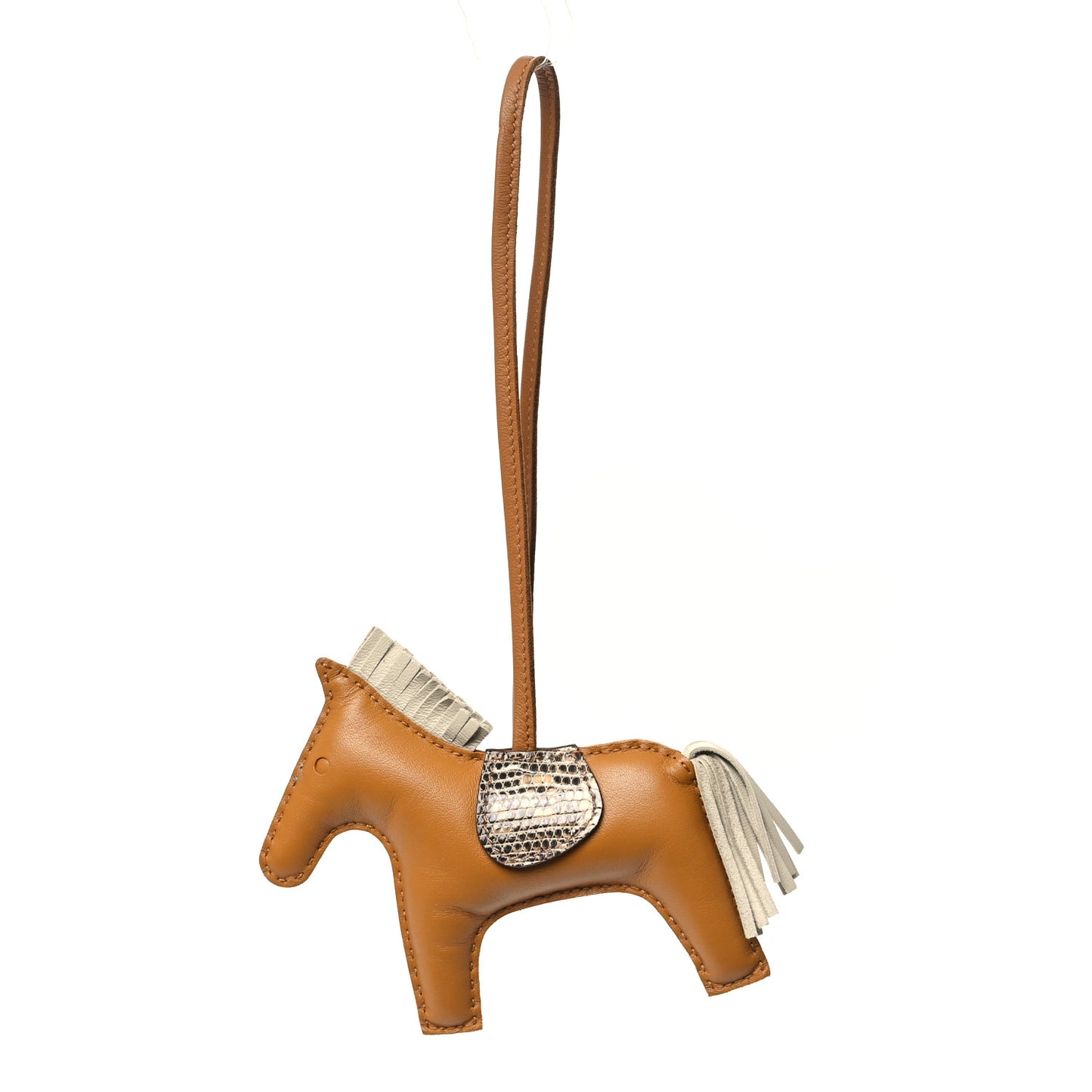 Milo Lambskin Lizard Touch Grigri Rodeo Horse Bag Charm MM Sesame Craie Desert