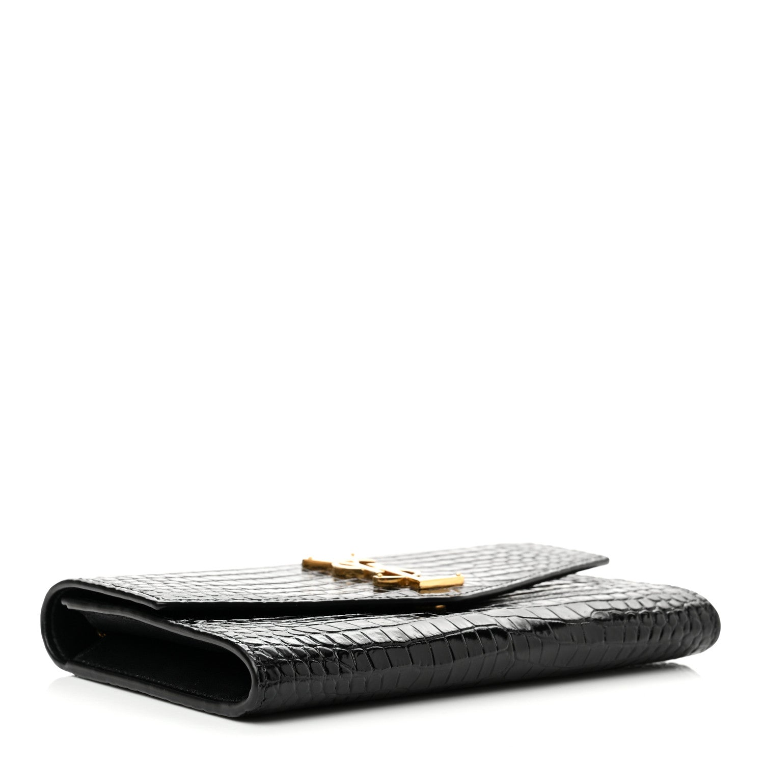 Saint Laurent Calfskin Crocodile Embossed Monogram Uptown Chain Wallet Black 3 of 10