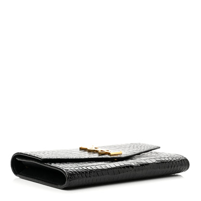 Saint Laurent Calfskin Crocodile Embossed Monogram Uptown Chain Wallet Black 3 of 10