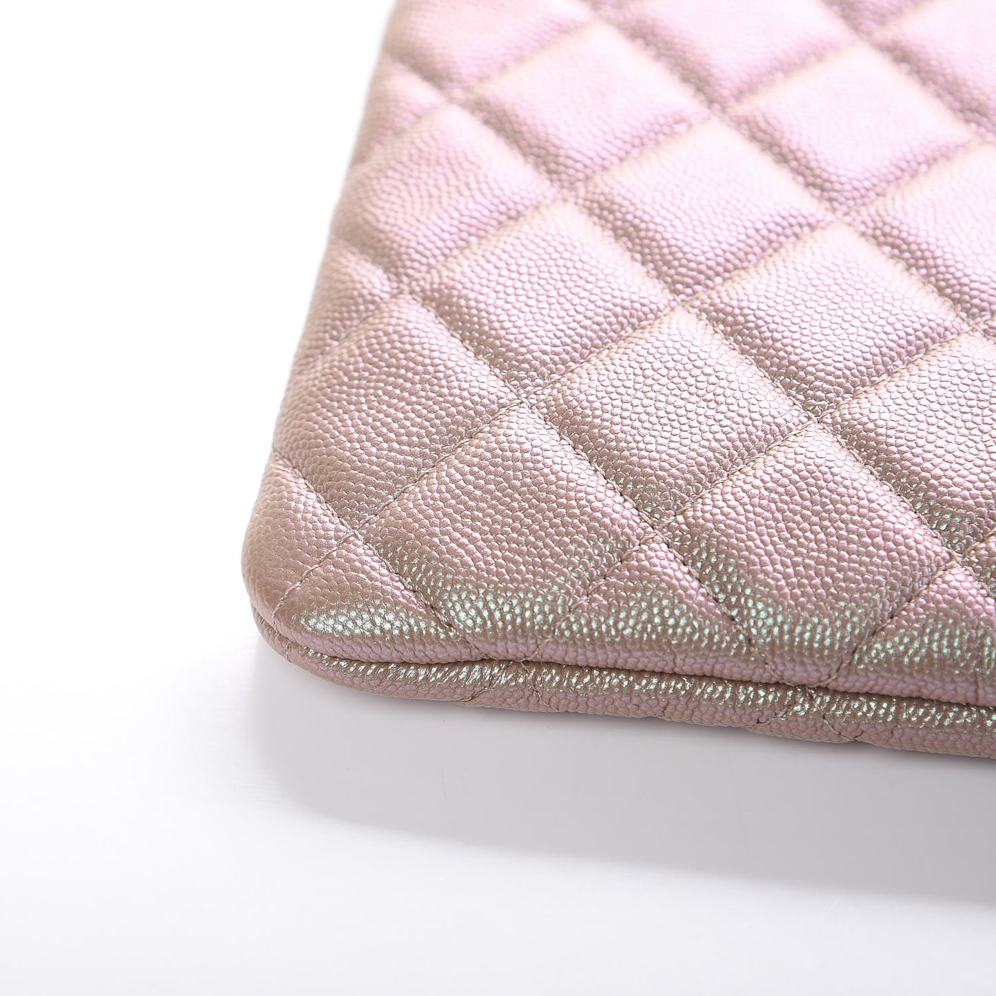 Iridescent Caviar Quilted Medium Cosmetic Case Beige