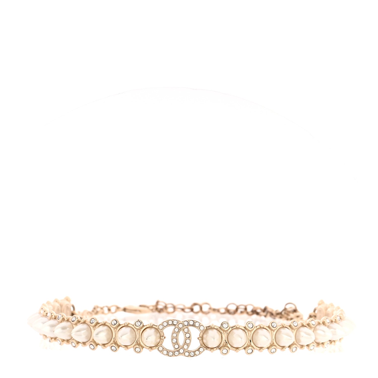 Chanel Strass Crystal Studded Pearl CC Choker Necklace Gold Pearly White 1 of 6