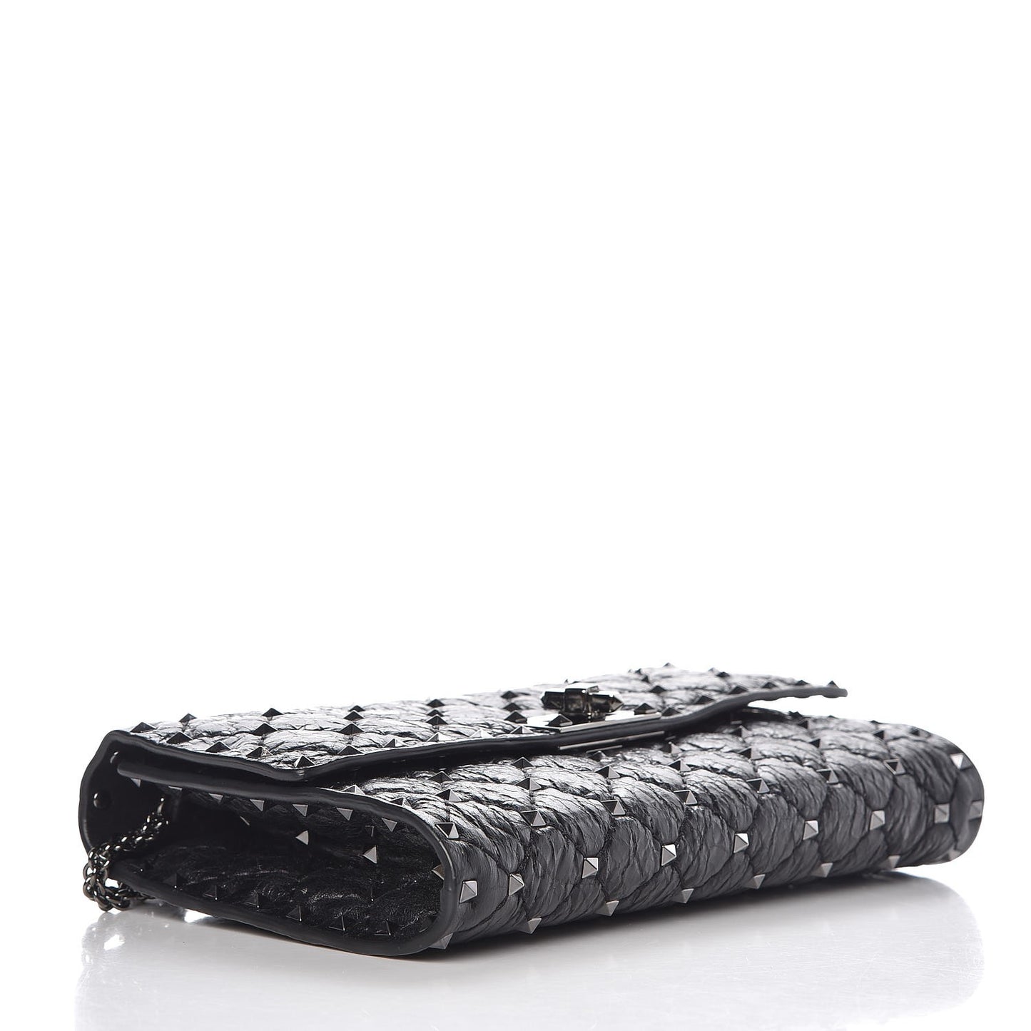 Craquele Nappa Rockstud Spike Wallet on Chain Black