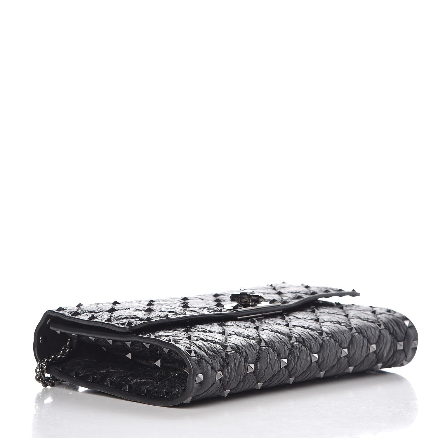 Valentino Garavani Craquele Nappa Rockstud Spike Wallet on Chain Black 4 of 7