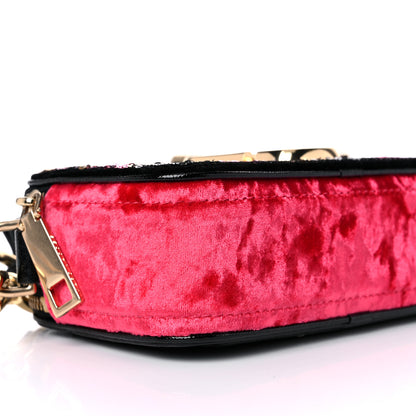 Marc Jacobs Calfskin Velvet Sequin Camouflage Snapshot Camera Bag Red Black 9 of 10