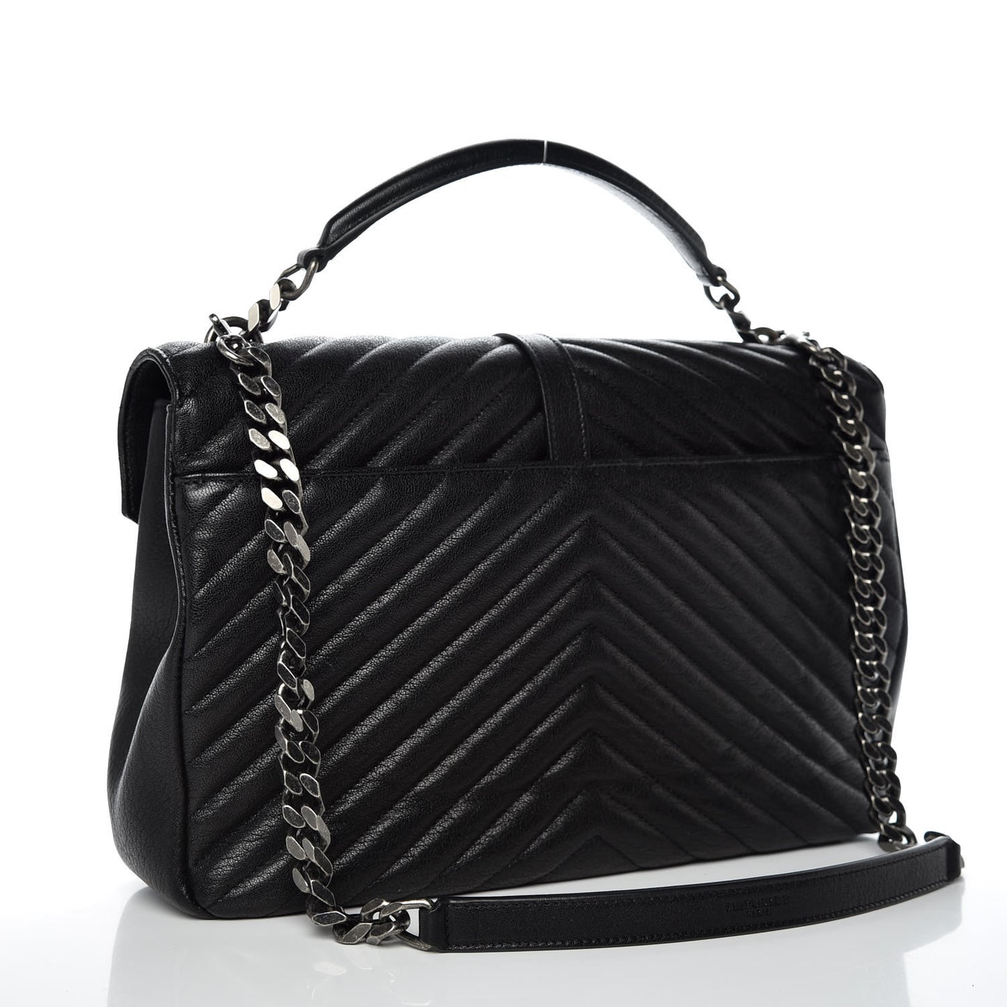 Sheepskin Matelasse Chevron Monogram Large College Satchel Black