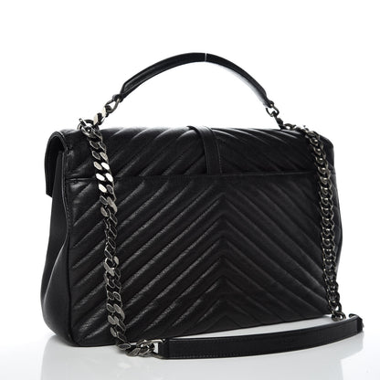 Saint Laurent Sheepskin Matelasse Chevron Monogram Large College Satchel Black 3 of 10
