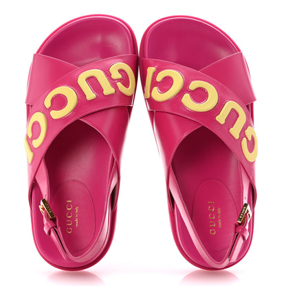 Gucci Calfskin Elizabeth Nappa Charlotte Logo Slingback Sandals 36 Fancy Fuchsia 2 of 10