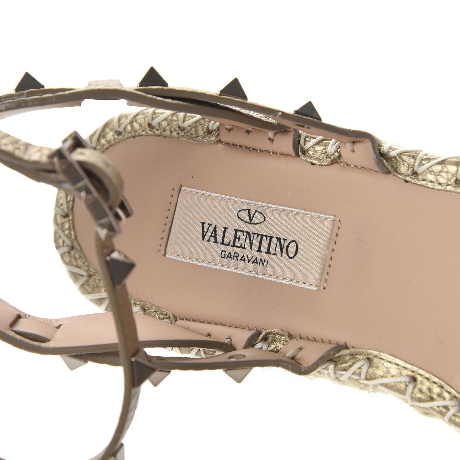 Valentino Garavani Metallic Calfskin Rockstud Ankle Strap Espadrille Flat Sandals 40 Skin 7 of 9