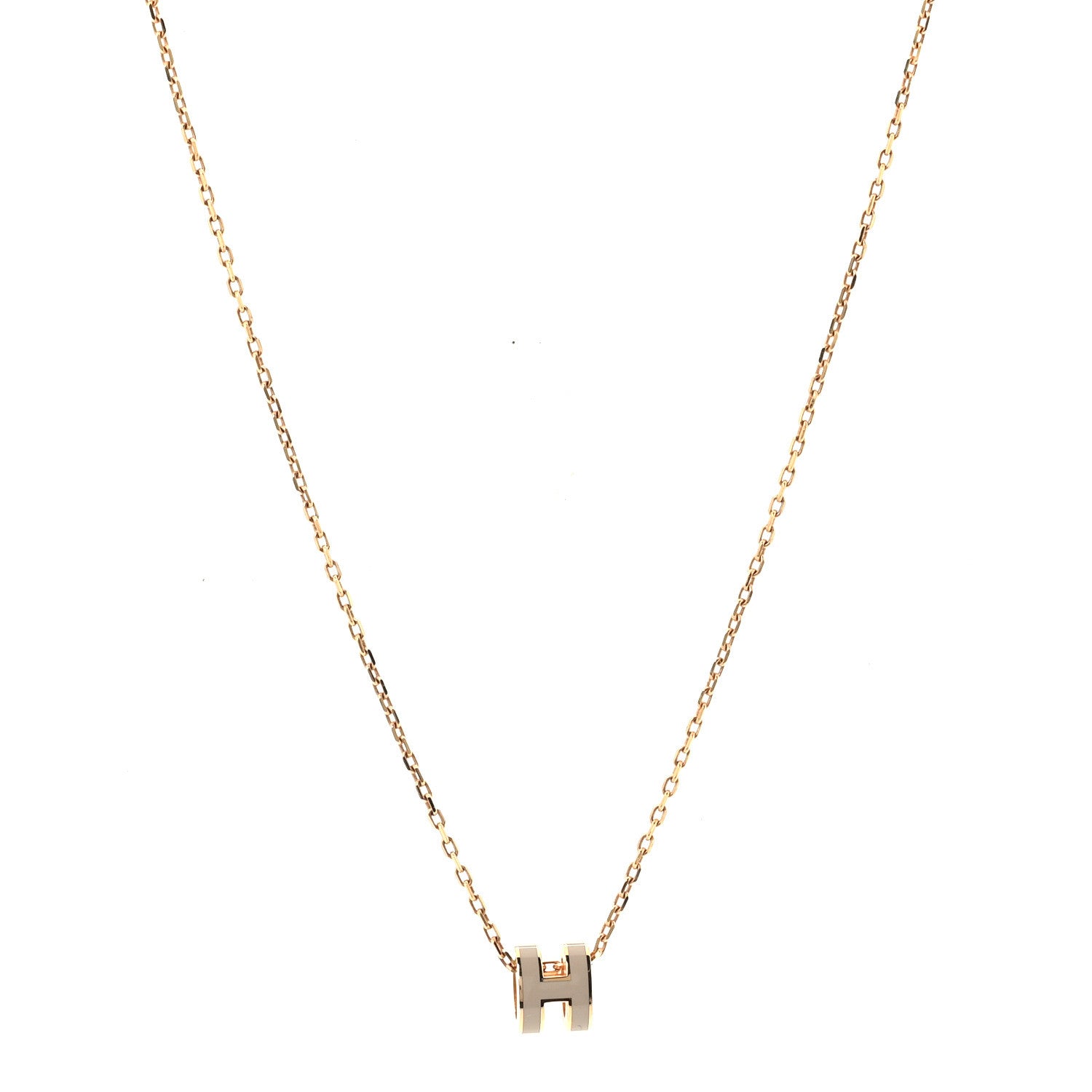 Hermes Lacquered Rose Gold Mini Pop H Pendant Necklace Marron Glace 1 of 7