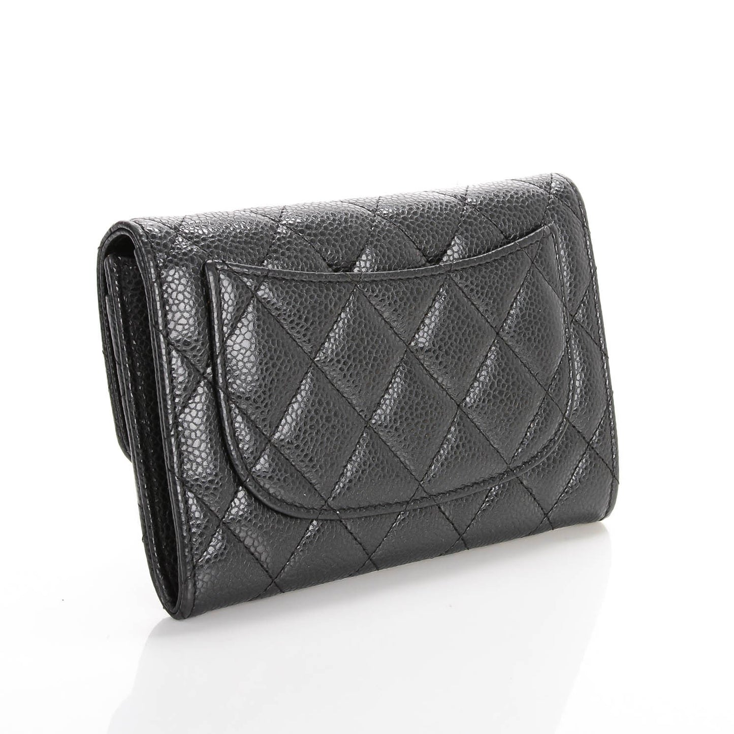 Caviar Quilted Small Flap Wallet Black