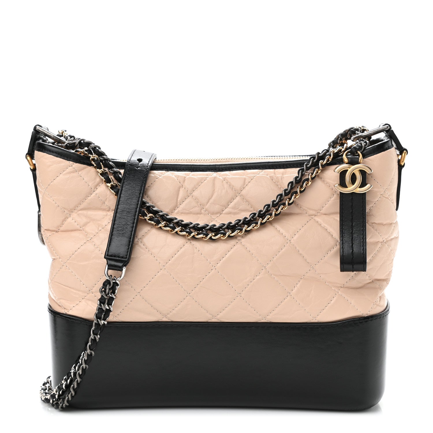 Chanel Aged Calfskin Quilted Medium Gabrielle Hobo Beige Black 1 of 13