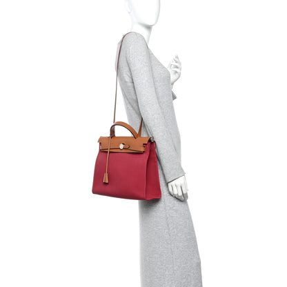 Hermes Vache Hunter Toile Herbag Zip 31 PM Rouge Grenat Natural 2 of 11