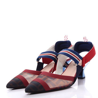 Fendi Technical Mesh FF Colibri 55mm Slingback Pumps 38 Tobacco Moro Zaffiro Ciliegia Rosso 3 of 10