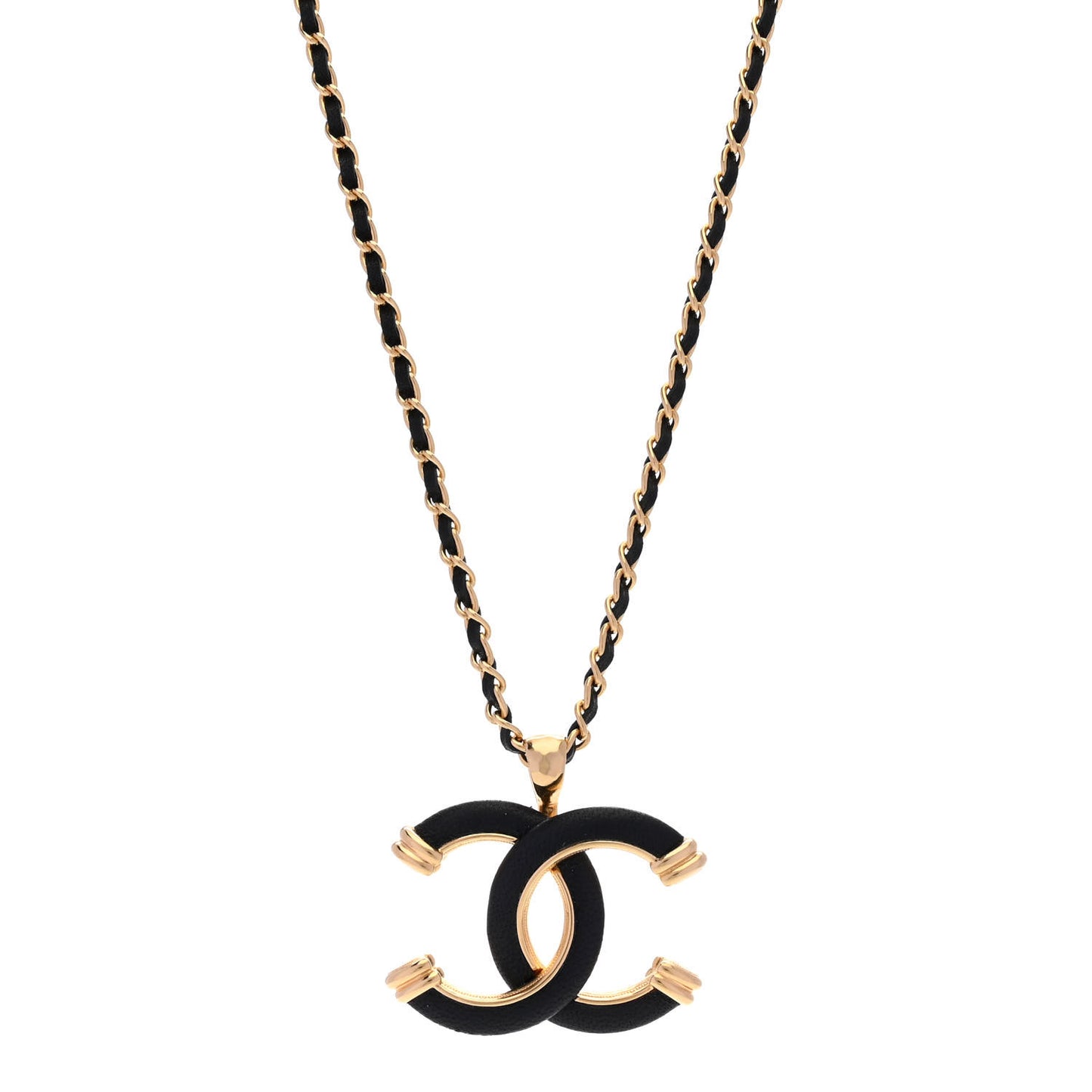 Metal Lambskin Chain CC Necklace Black Gold