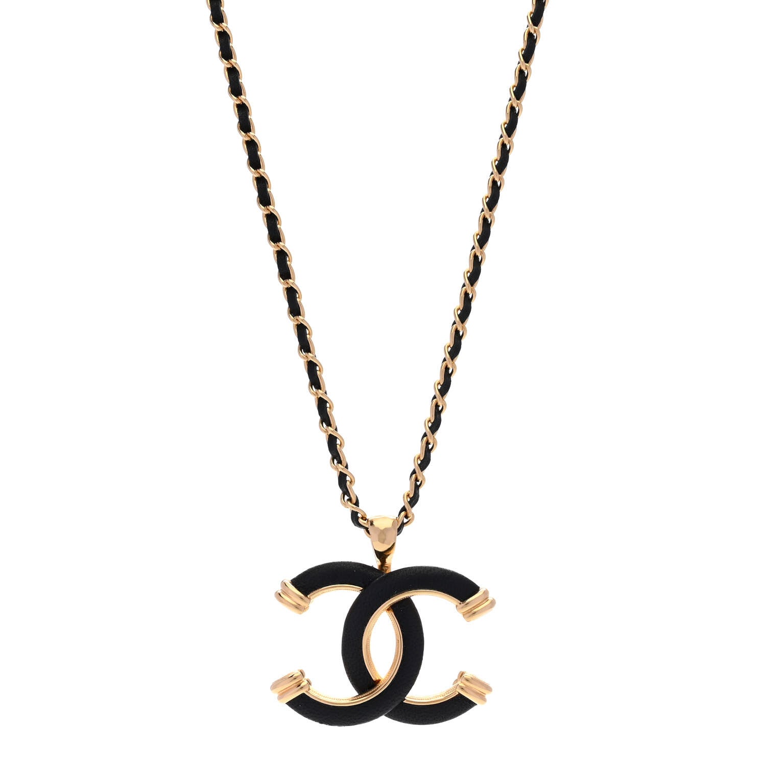 Chanel Metal Lambskin Chain CC Necklace Black Gold 1 of 6