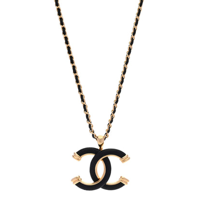 Chanel Metal Lambskin Chain CC Necklace Black Gold 1 of 6