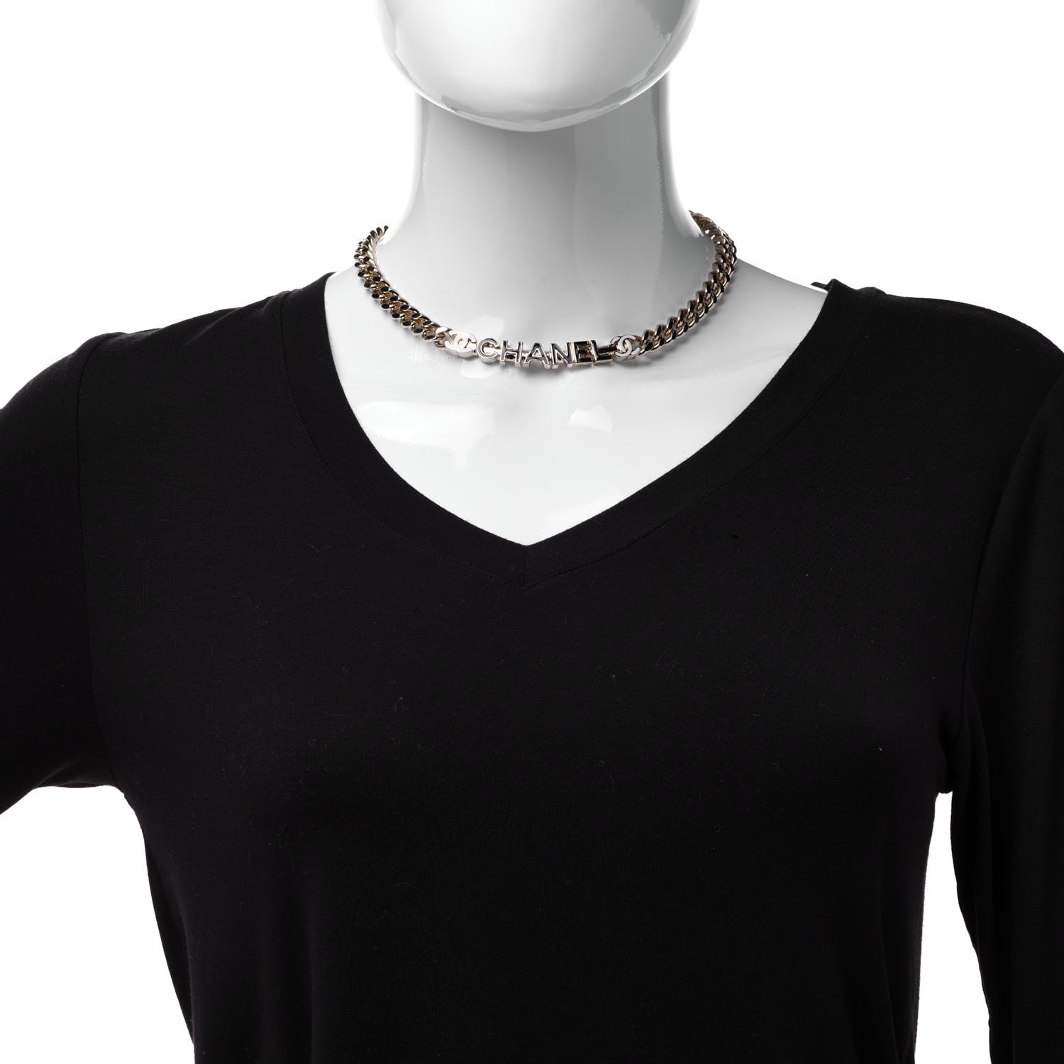 Chanel Enamel Metal Logo Choker Necklace Gold White Black 2 of 5