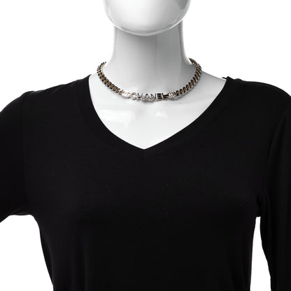 Chanel Enamel Metal Logo Choker Necklace Gold White Black 2 of 5