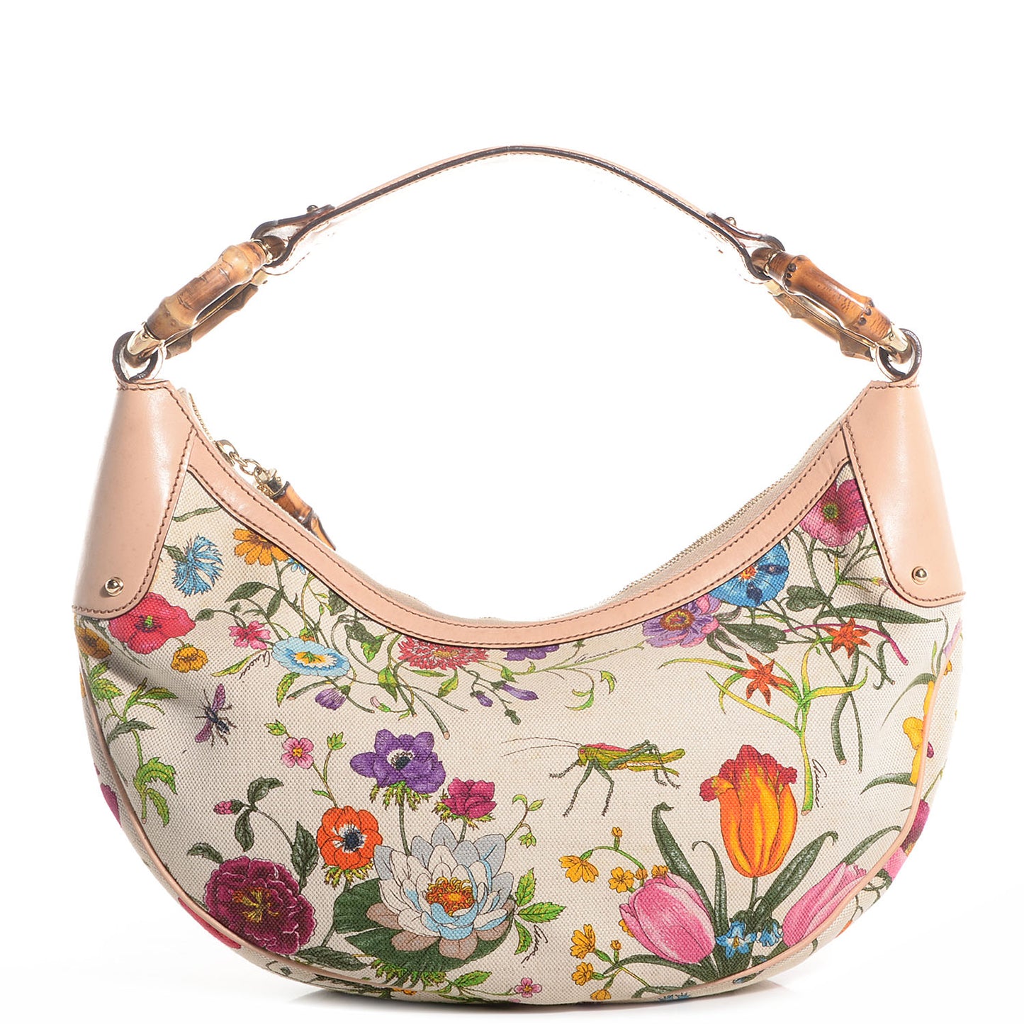 Canvas Floral Flora Bamboo Ring Hobo White