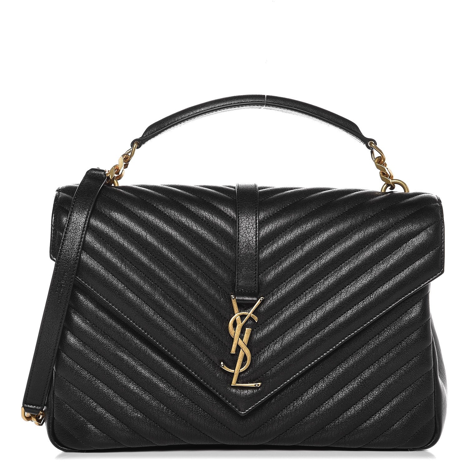 Saint Laurent Sheepskin Matelasse Chevron Monogram Large College Satchel Black 1 of 8