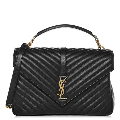 Saint Laurent Sheepskin Matelasse Chevron Monogram Large College Satchel Black 1 of 8