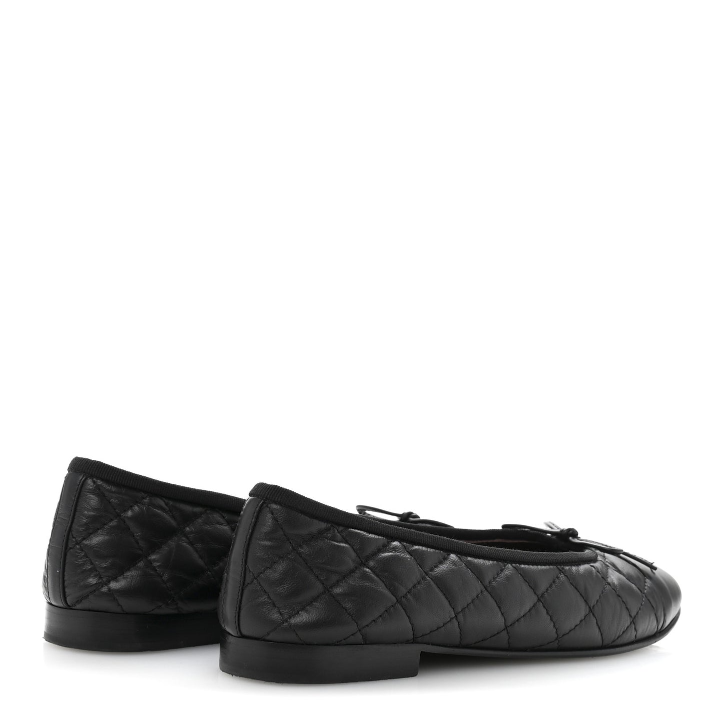 Aged Calfskin Quilted CC Cap Toe Ballerina Flats 37.5 Black