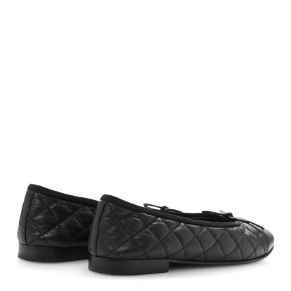 Chanel Aged Calfskin Quilted CC Cap Toe Ballerina Flats 37.5 Black 5 of 10